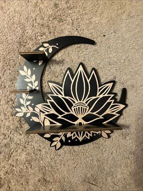 Black Lotus Moon Wall Shelf - Decorative Home Wall Decor